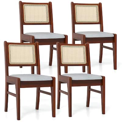 Gymax 4PCS Rattan Dining Chairs Upholstered Kitchen Chairs w/ Rubber