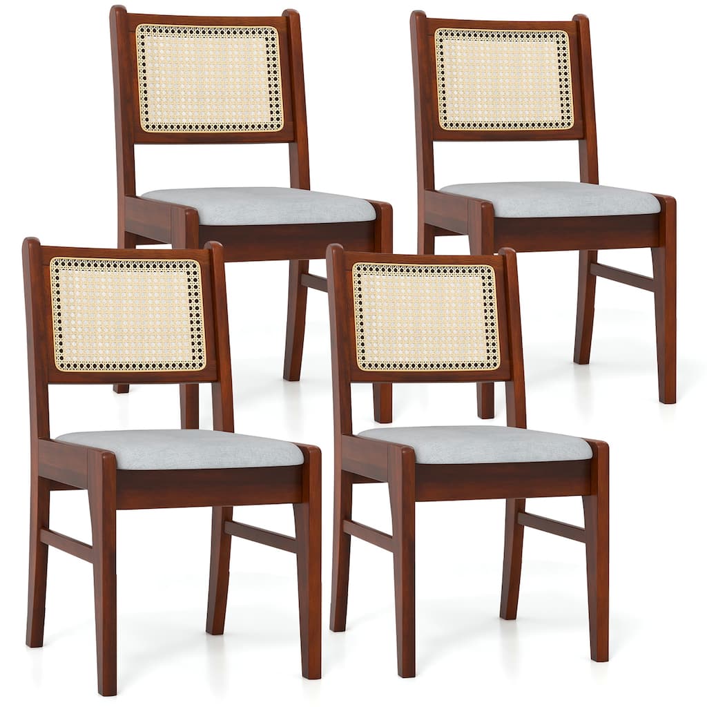 Gymax 4PCS Rattan Dining Chairs Upholstered Kitchen Chairs w/ Rubber