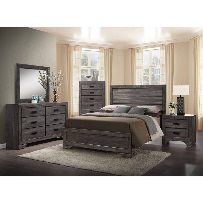 Hanover Bramble Hill 5-Piece Bedroom Furniture Set with King-Size Bed Frame in Weathered Gray Finish