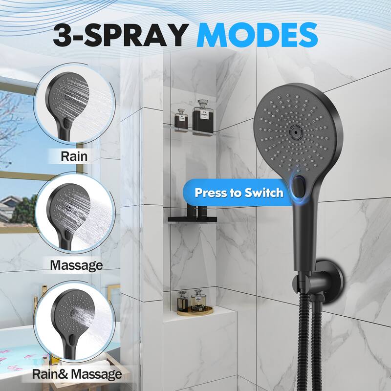 2-Functions Wall Mount Shower System Rainfall Shower Head - Matte Black 10 inch