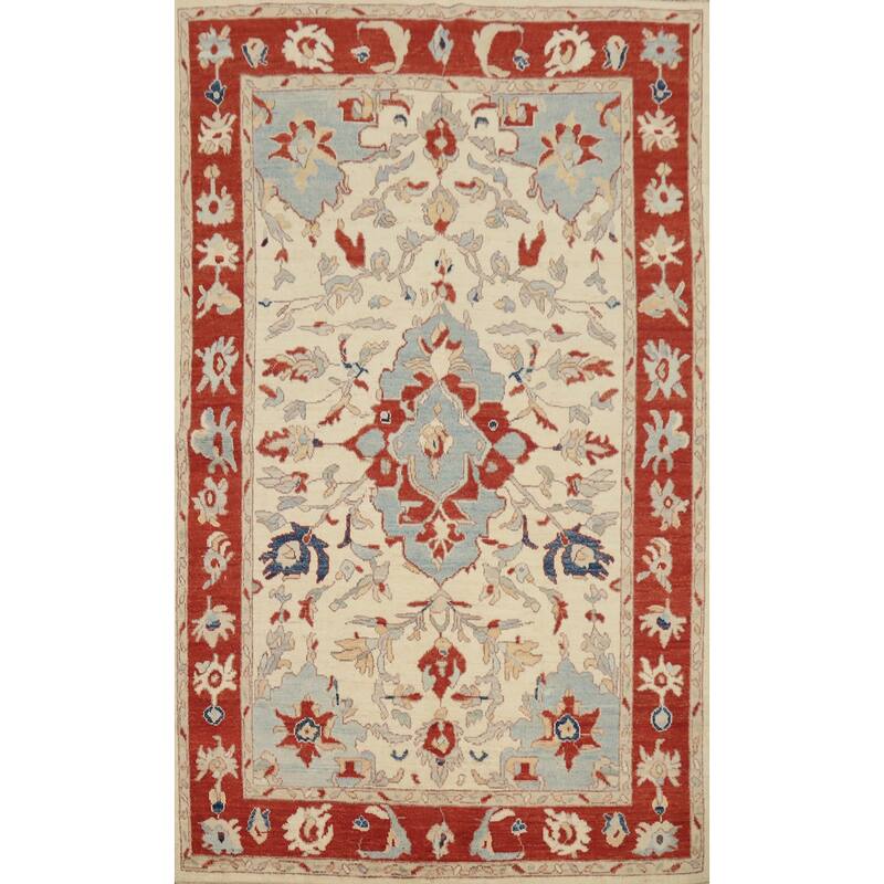 Hand Knotted Oriental 100% Wool Carpet Transitional Floral Beige & Ivories Oushak Area Rug - 9' 0'' X 6' 2''