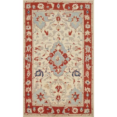Hand Knotted Oriental 100% Wool Carpet Transitional Floral Beige & Ivories Oushak Area Rug - 9' 0'' X 6' 2''