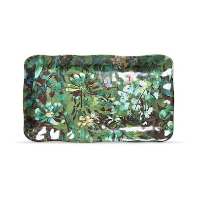Botanica Green Floral Print Melamine Serving Platter Indoor/Outdoor Machine Washable, 17Lx 10W inch.