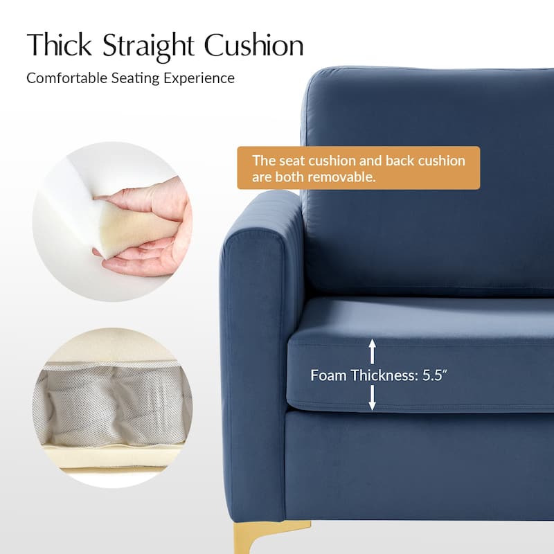 Ganymedes Modern Velvet Accent Arm Chair with Golden Legs and Removable Cushion by HULALA HOME