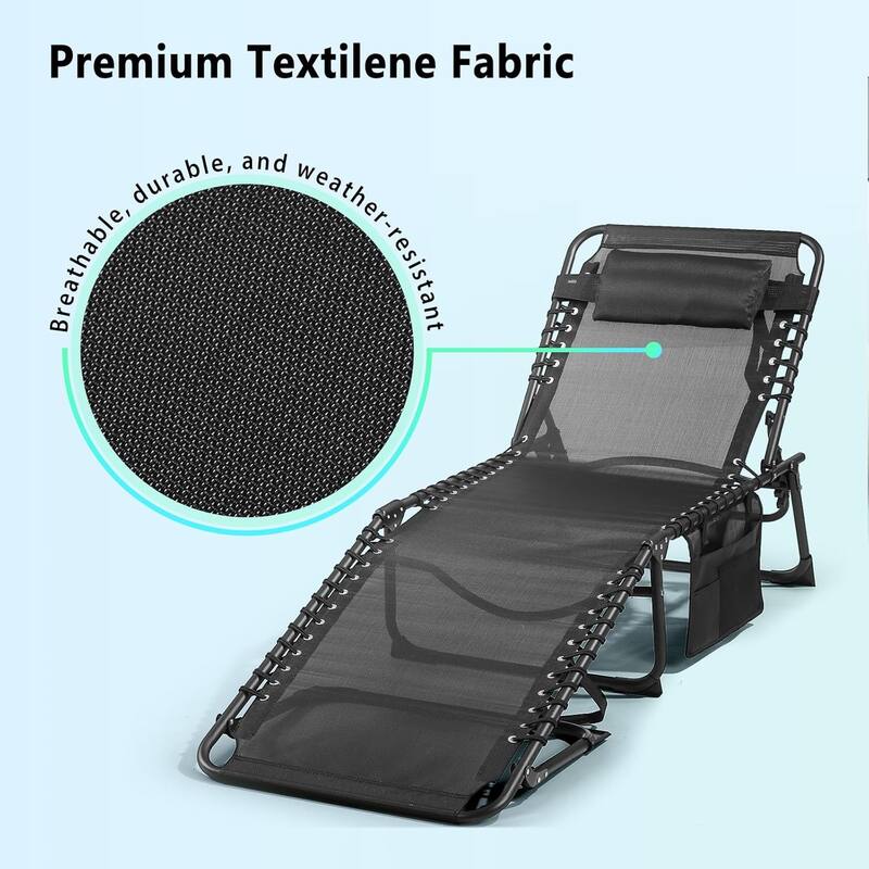 Outdoor Lounge Chairs Set of 2, Teslin Folding Tanning Chair with 5-Position Reclining Back