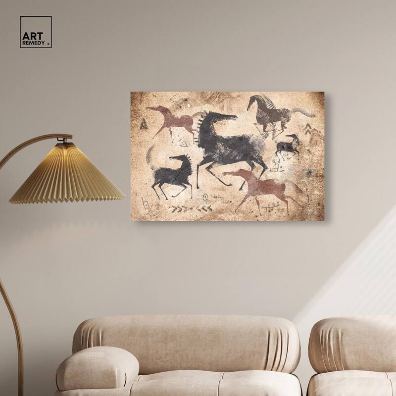 Cave Drawing Horses Canvas by Art Remedy, Gallery Wrapped