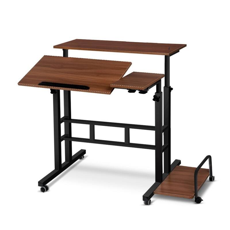 Small Mobile Liftable Standing Desk, Portable Rolling Desk Small Computer Desk, Adjustable Height Mobile Stand Up Desk - Dark walnut