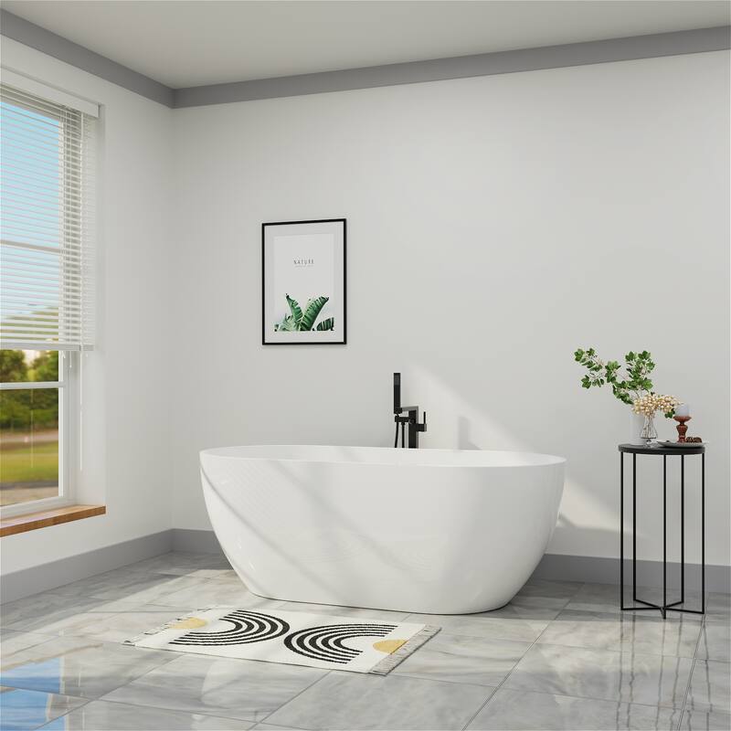 70 in. Acrylic Flatbottom Non-Whirlpool Bathtub Freestanding Soaking Center Drain in White