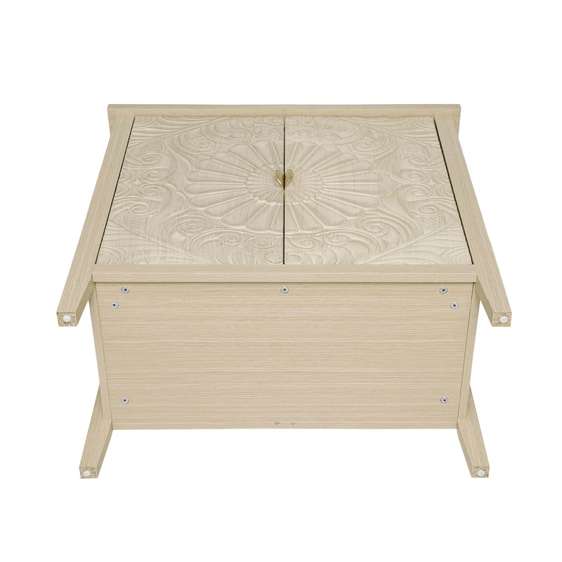 Roomfitters Accent Cabinet, Carved 2 Door Storage Cabinet Buffet Sideboard with Adjustable Shelf, Natural