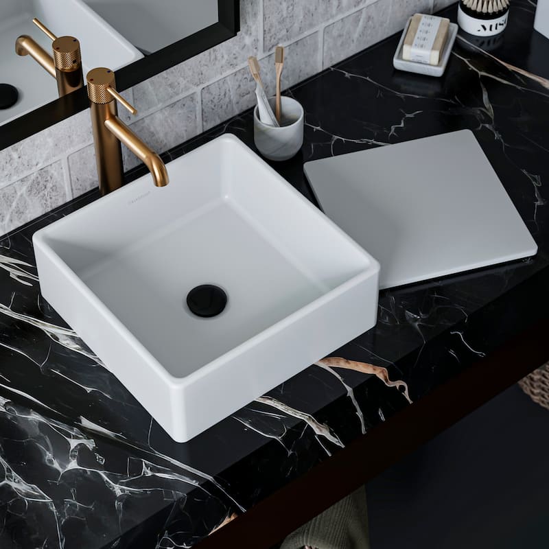 Karran Quattro QM175 Matte White Acrylic 15 in. Square Bathroom Vessel Sink