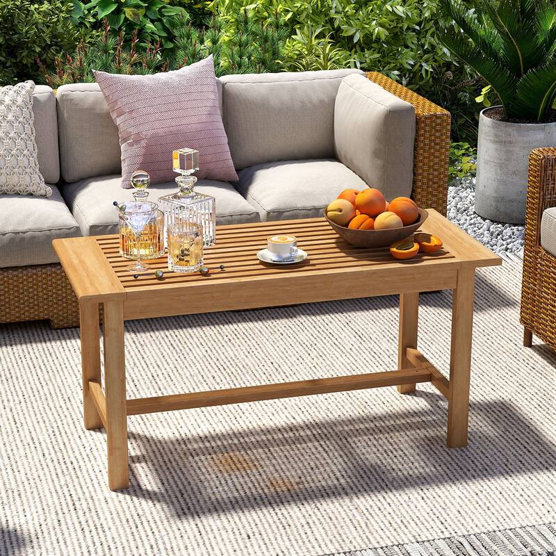 Gymax 36''Patio Coffee Table Solid Wood Coffee Table w/ Slatted