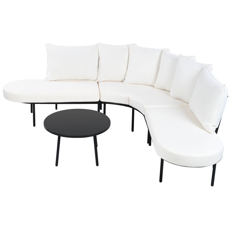 Curved Outdoor Patio Sofa Set with Cushions and Coffee Table