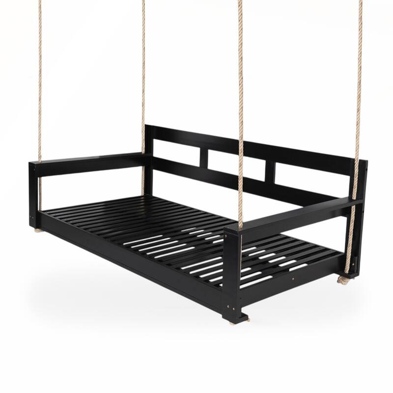 Patio Wooden Twin Size Porch Swing Daybed Frame with 4 Hanging Ropes for Backyard and Outdoor Use
