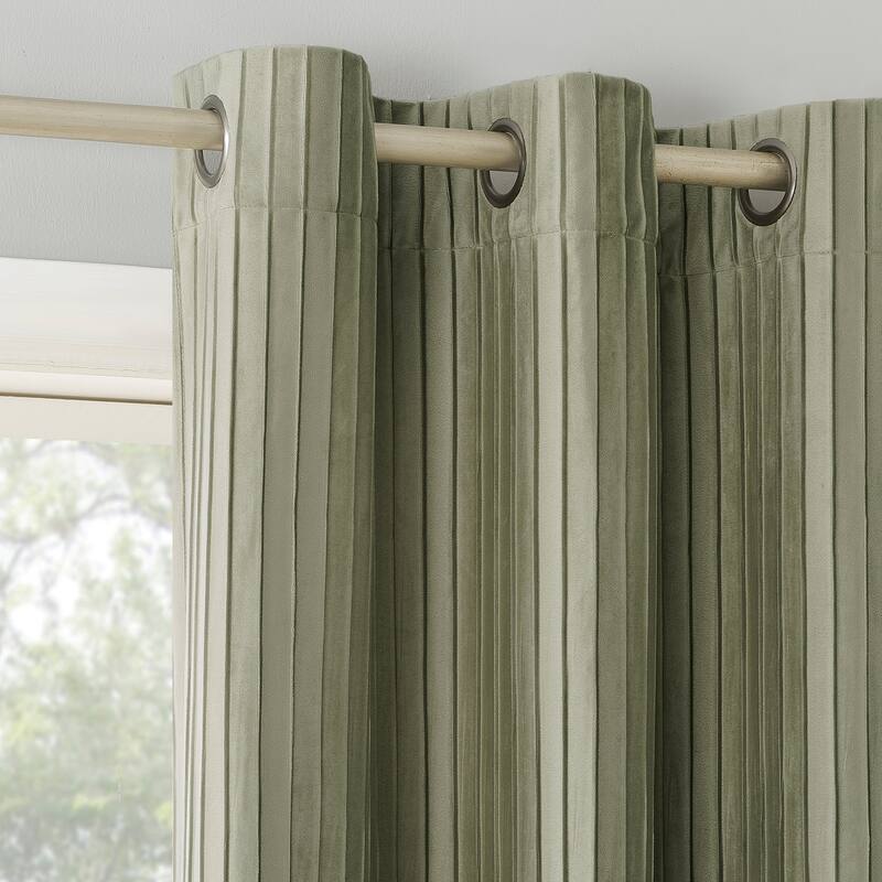 Sun Zero Cascade Pleated Velvet Blackout Grommet 1-Piece Curtain Panel, Single Panel - 40" x 96" - Sage Green
