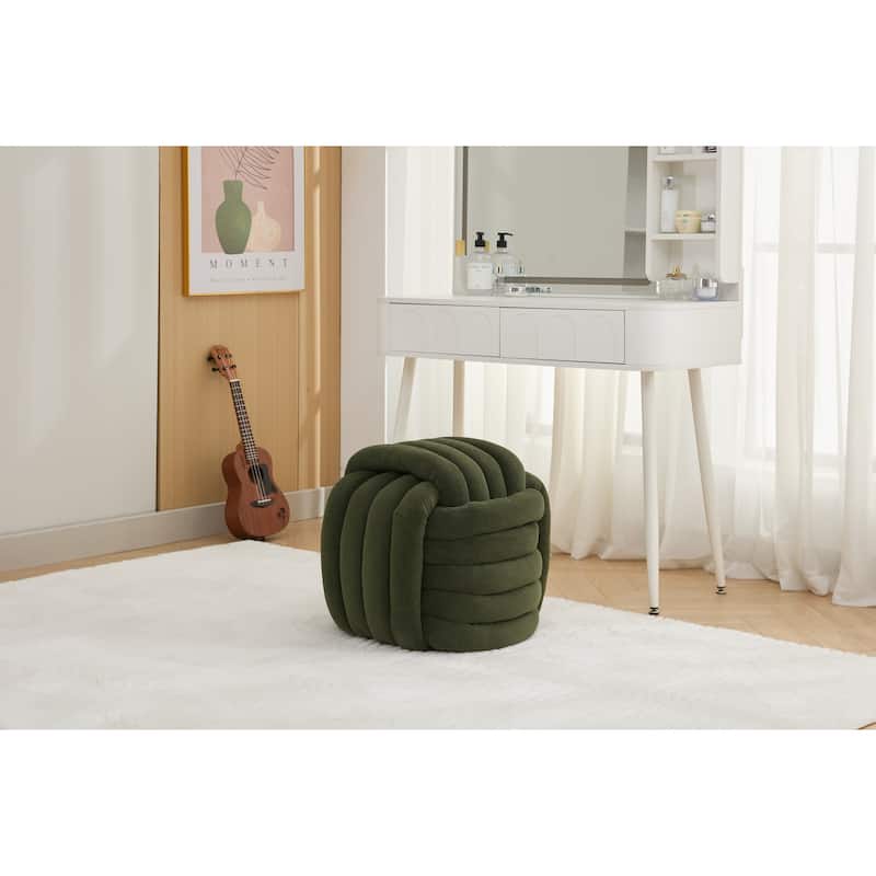 Chenille Fabric Ottoman Vanity Stool, Knot Design Ottoman Footstool, Multi-Functional Upholstered Makeup Stool