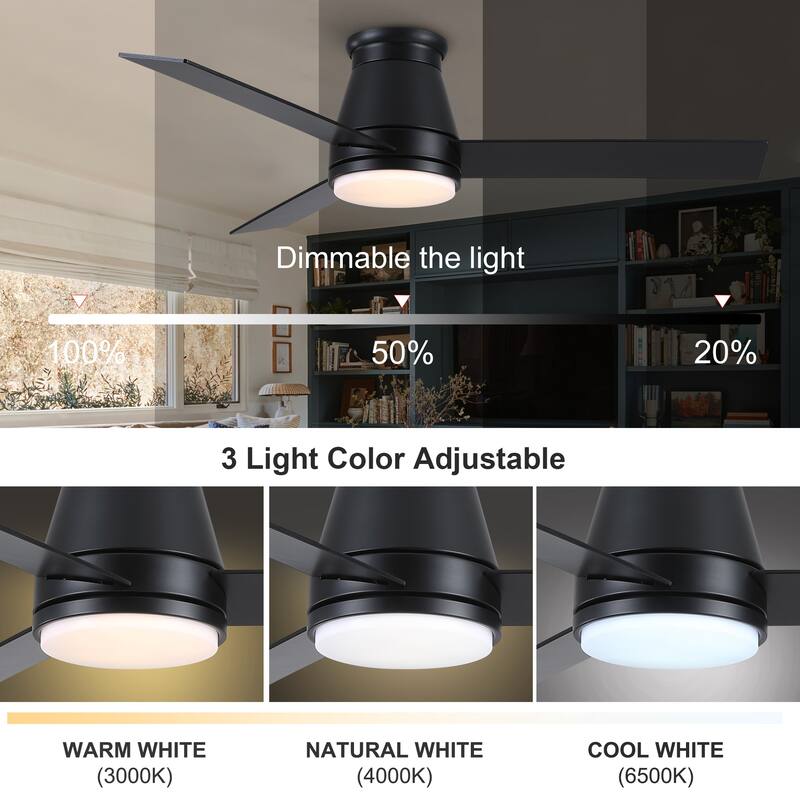 48" Remote Control Low Profile Ceiling Fan with LED Light and 3 Reversible Blades