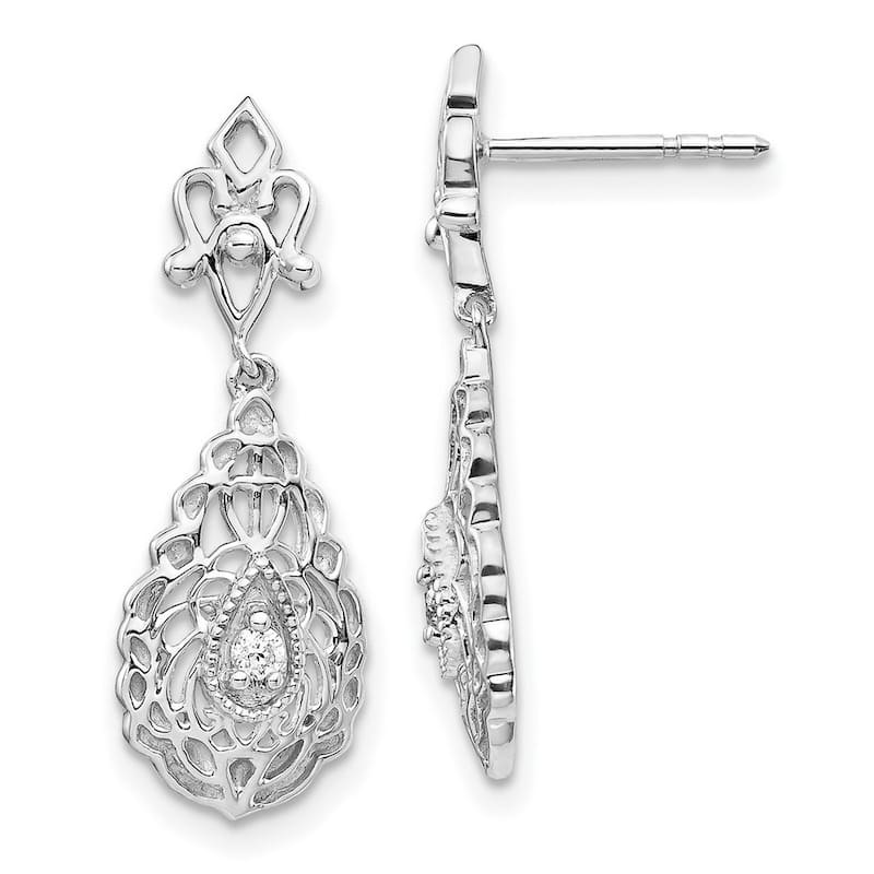 Curata 14k White Gold Diamond Earrings - 24x8mm Wide