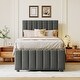 preview thumbnail 2 of 12, Twin Size Upholstered Platform Bed with Trundle and Storage Drawers, Modern Design with Stripe Headboard