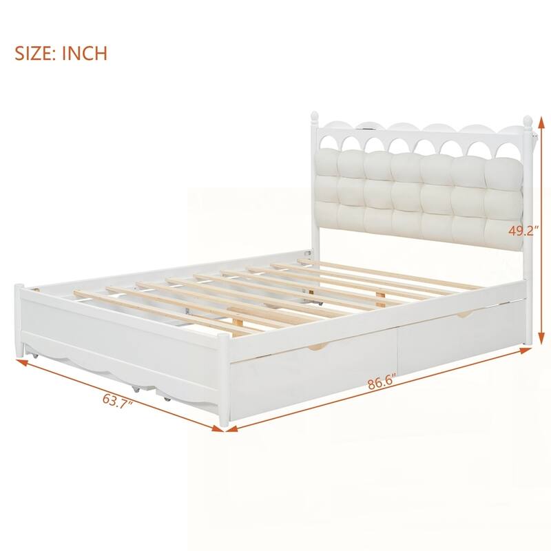 Wooden Storage Platform Bed with USB Ports