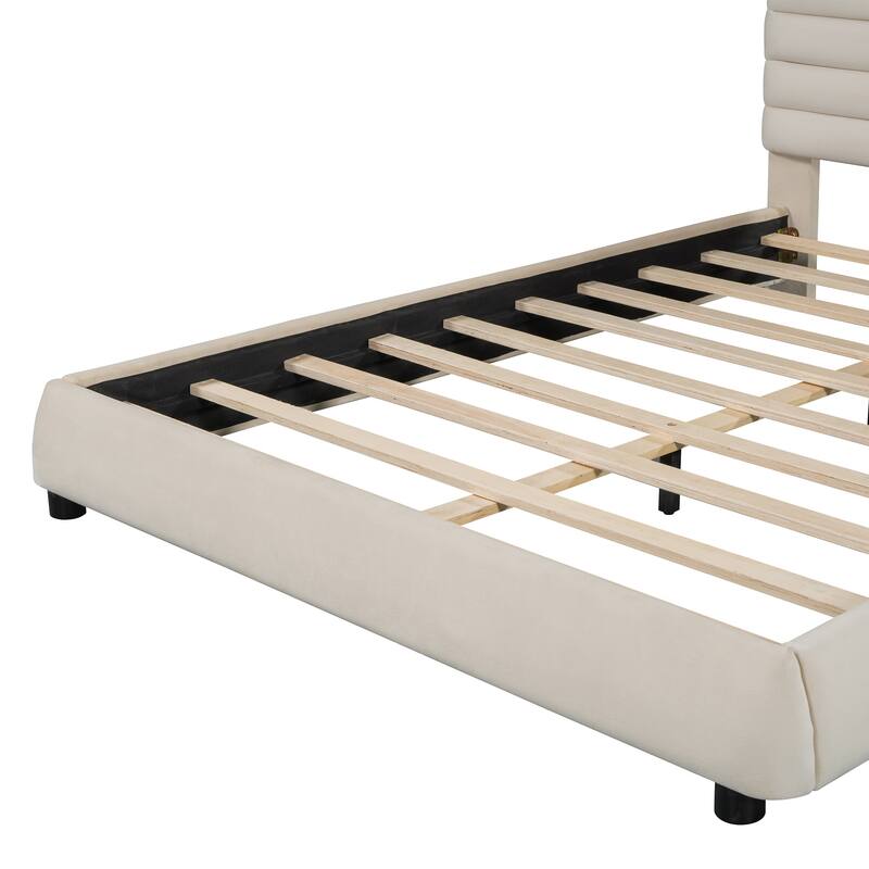 Bedroom Queen Size Velvet Upholstered Platform Bed