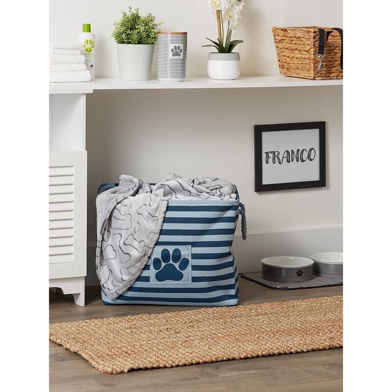 Bone Dry Polyester Pet Bin Stripe With Paw Patch Black Rectangle Large