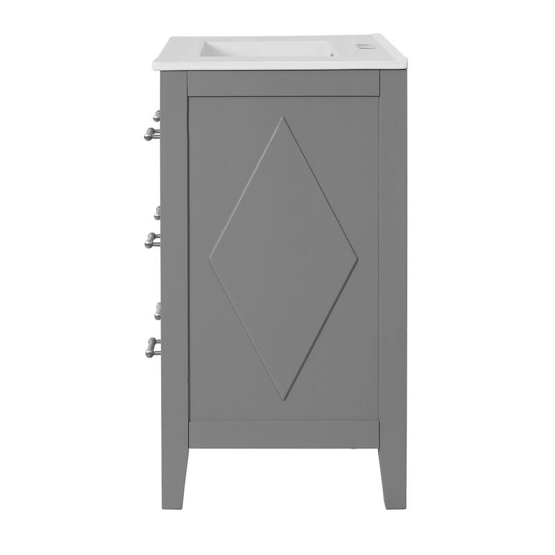 60" Bathroom Vanity Set with Ceramic Sink (Separate), Solid Wood Bathroom Storage Cabinet