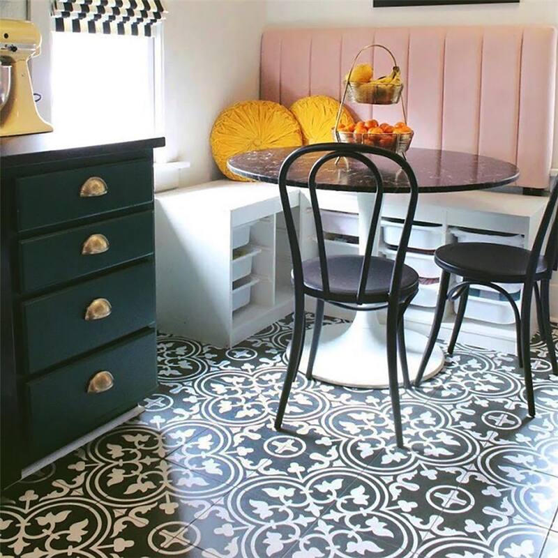 Merola Tile Arte Black Encaustic 9.75" x 9.75" Porcelain Floor and Wall Tile