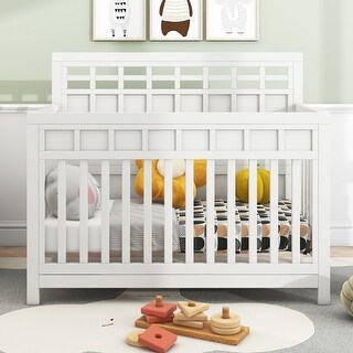 Baby Safe Crib, Pine Solid Wood, Non-Toxic Finish, Snow White - 54in