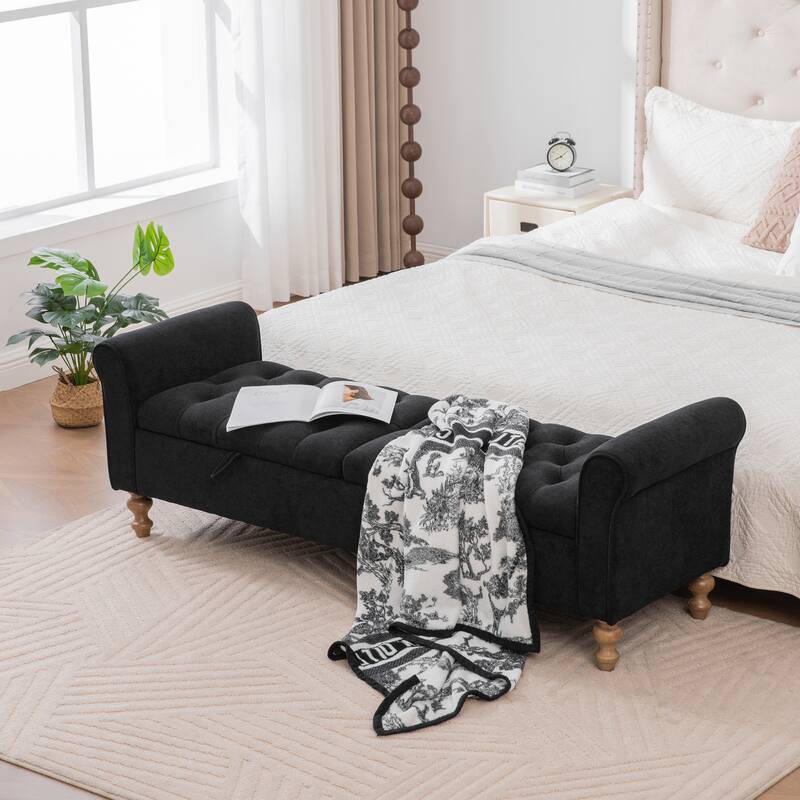 65.7"W Tufted Upholstered Storage Bench With Double Lids,Rubberwood Legs