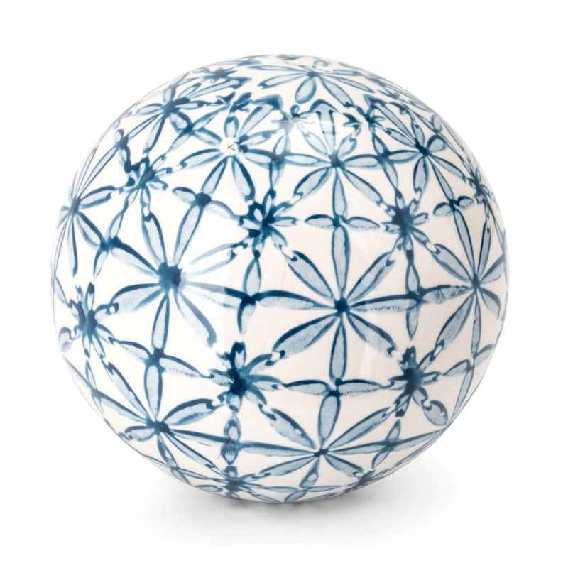 Hand-Painted Ceramic Orb Decorations - 4" - Blue and White - Set of 5