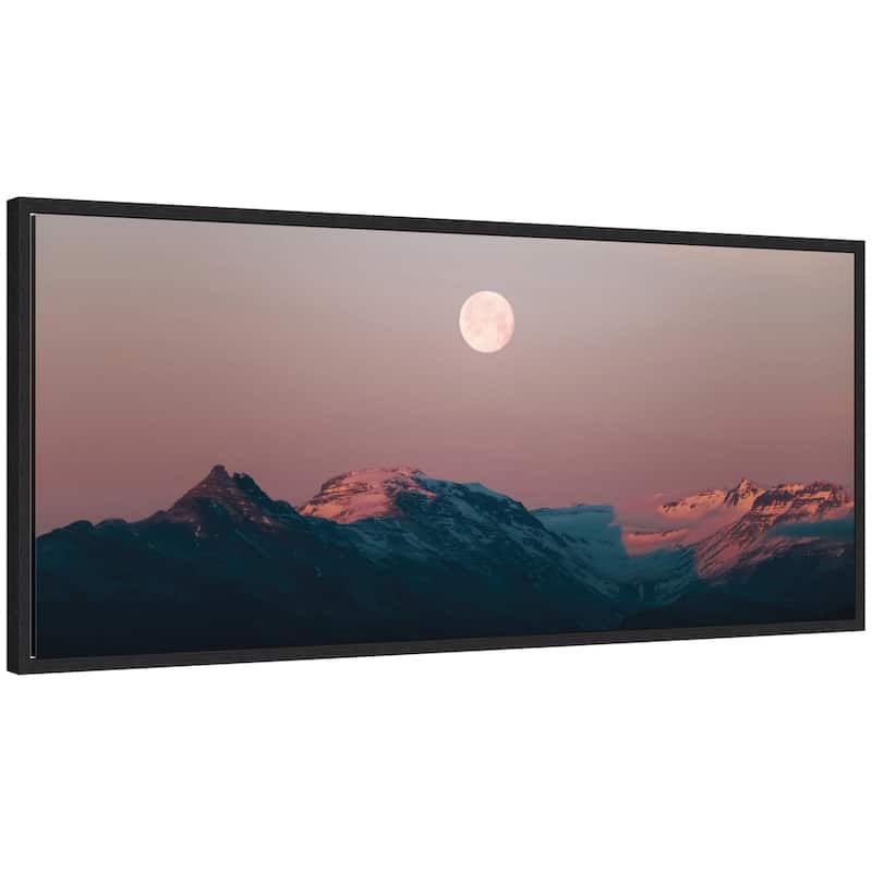 Kate and Laurel Sylvie Panoramic Pastel Moonrise over Icelandic Mountains Framed Canvas by Michael Schauer - 40x18 - Black