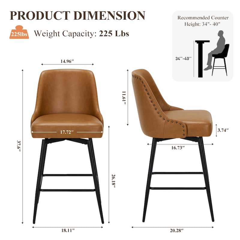 Industrial Swivel Bar Stools(Set of 2/4/6, Adjustable for Counter Height, 360° Spin & Plush Cushioned Seat