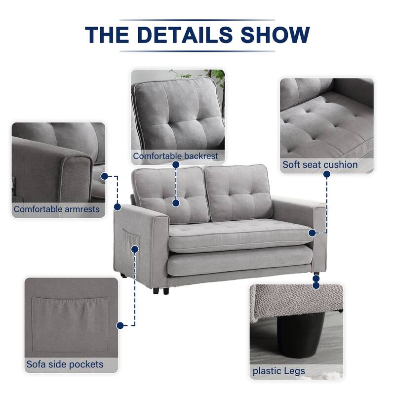 Velvet Upholstered Tufted Space saving Fold Sleeper Sofabed
