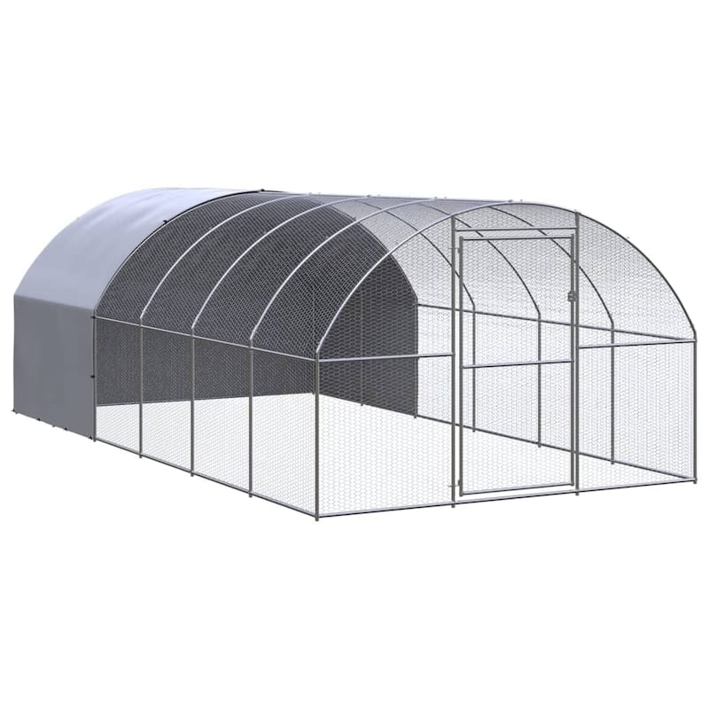 vidaXL Chicken Coop Battery Cage Hen Enclosure Chicken House Galvanized Steel zero - 9.8' x 19.7' x 6.6' - Silver and silver gray