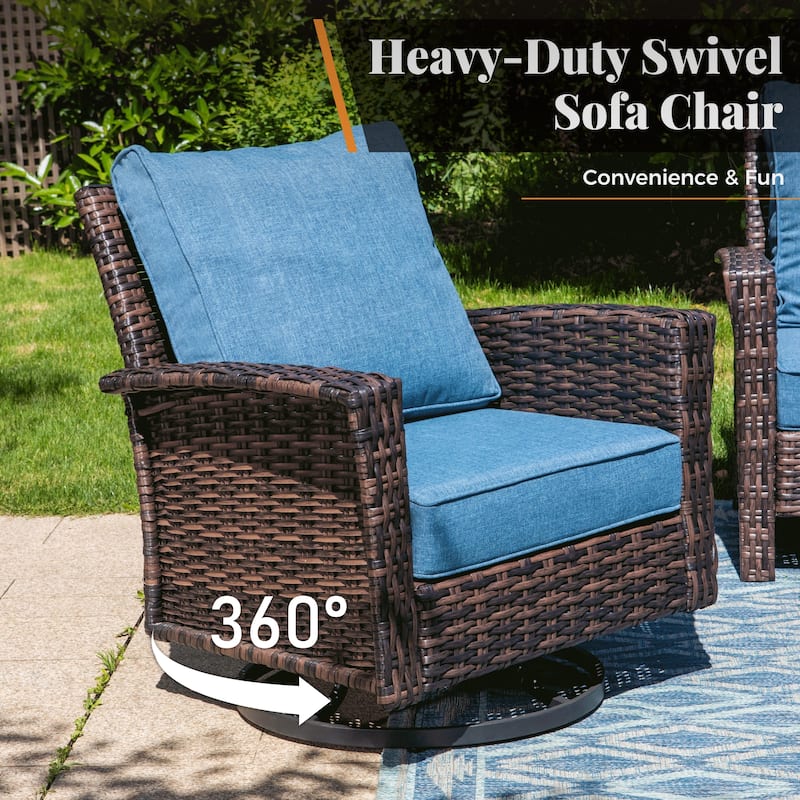 MAISON ARTS Extra-Large Patio Wicker Sofa Conversation Set with Coffee Table, Oversize Seat with 5.5'' Thick Padded Cushion