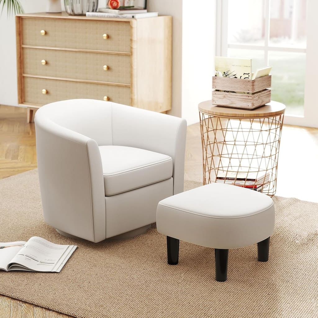 Modern Swivel Small Accent Chair Barrel Club Chair w/Ottoman