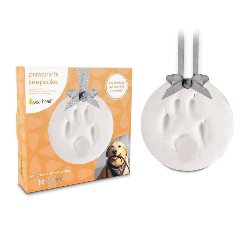 Curata White Paw Print (Grey Ribbon) Keepsake Ornament Kit with Clay Tools and Instructions