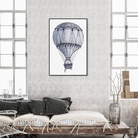 Oliver Gal 'Dusty Blue Hot Air Balloon' Transportation Wall Art Framed Canvas Print Air Transportation - Blue, White