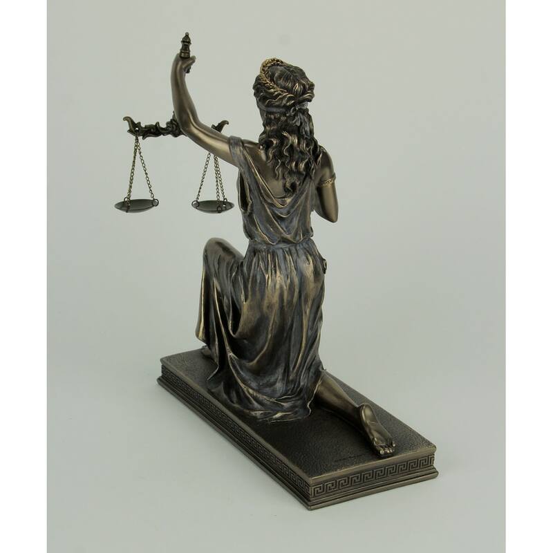 Bronze Lady Justice Holding Balance Scales And Sword Resin Statue - 9.5 X 8 X 4 inches