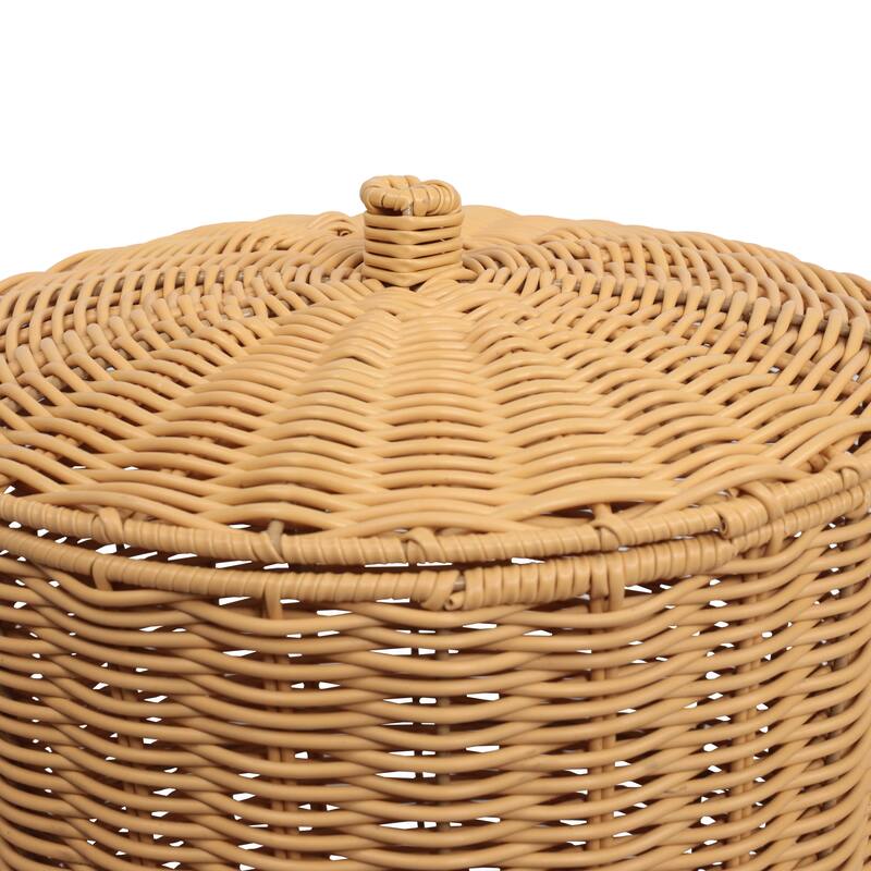 Ollie Coastal Contemporary Resin 4.7-Gallon Tapered Round Wicker Watebasket with Lid (Set of 2)