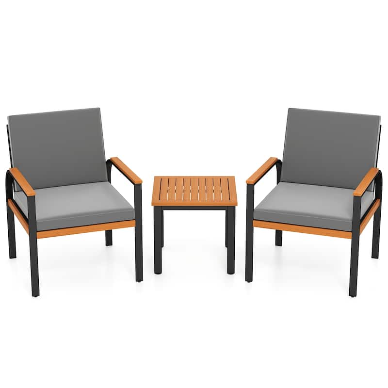 3-Piece Acacia Wood Patio Bistro Conversation Set with Table and Chairs for Garden or Balcony - Table: 18" x 18" x 16.5"