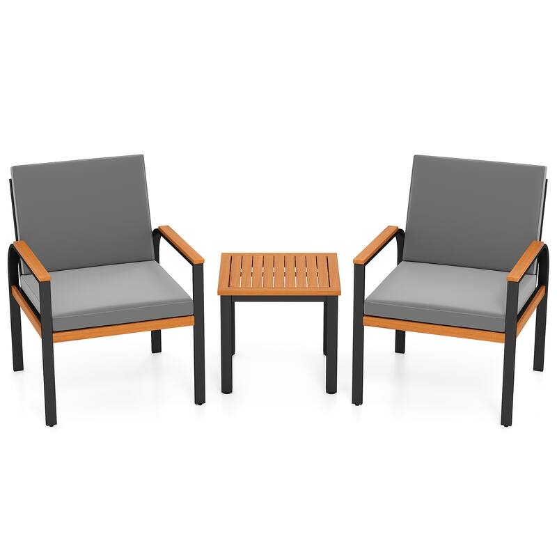 Gymax 3 Pieces Patio Furniture Set Outdoor Bistro Conversation Set w/