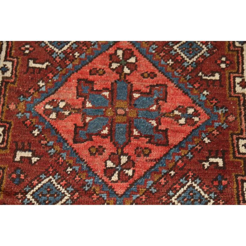 Hand Knotted Oriental 100% Wool Carpet Traditional Geometric Oranges & Rust Heriz (serapi) Runner Rug - 10' 7'' X 2' 1''