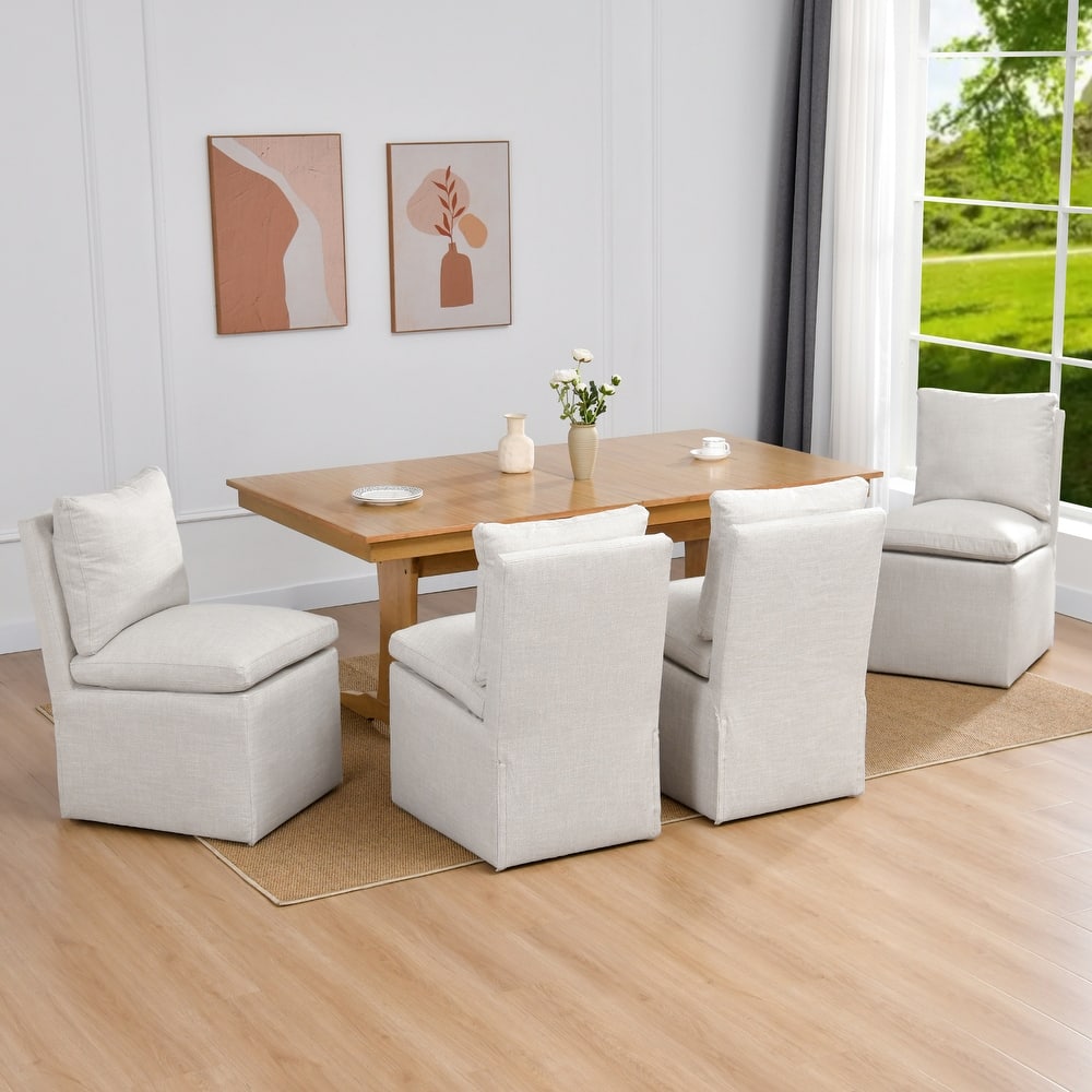 Linen 25" Upholstered Swiveling Rolling Chairs with Casters