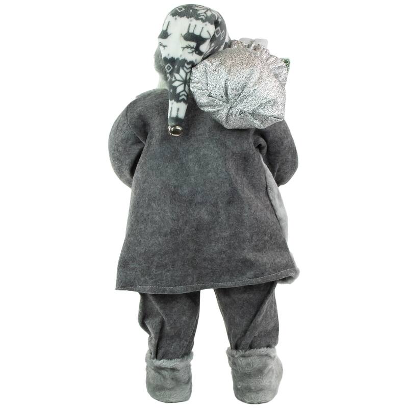 24" Gray and White Santa Claus with Lantern Christmas Figure