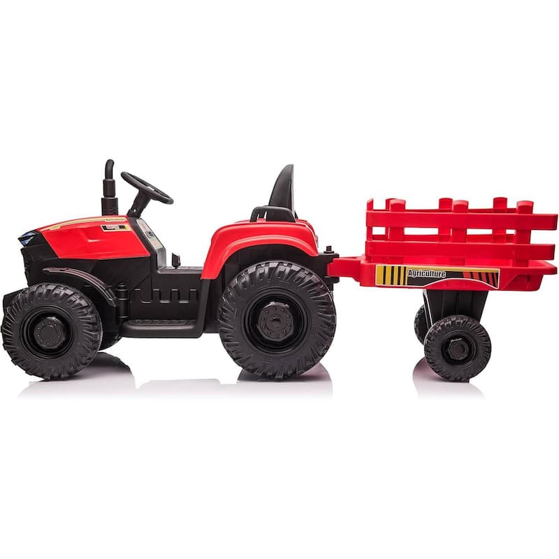 12V Electric Kids Ride On Tractor with Trailer for Boys & Girls Ages 3-6, Red