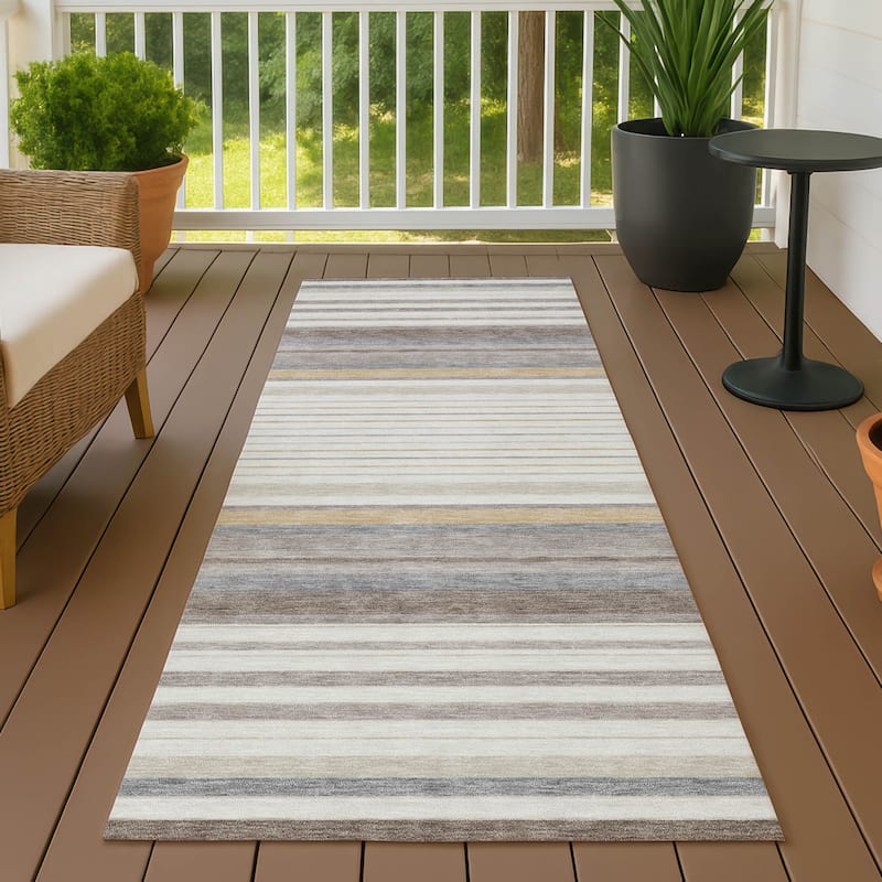 Machine Washable Indoor/ Outdoor Modern Stripes Chantille Rug - Ivory - 2'3" x 7'6"