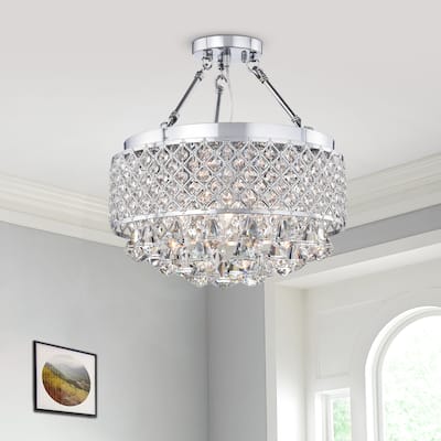 Caelus Chrome Metal and Crystal 4-light Semi Flush Mount Chandelier