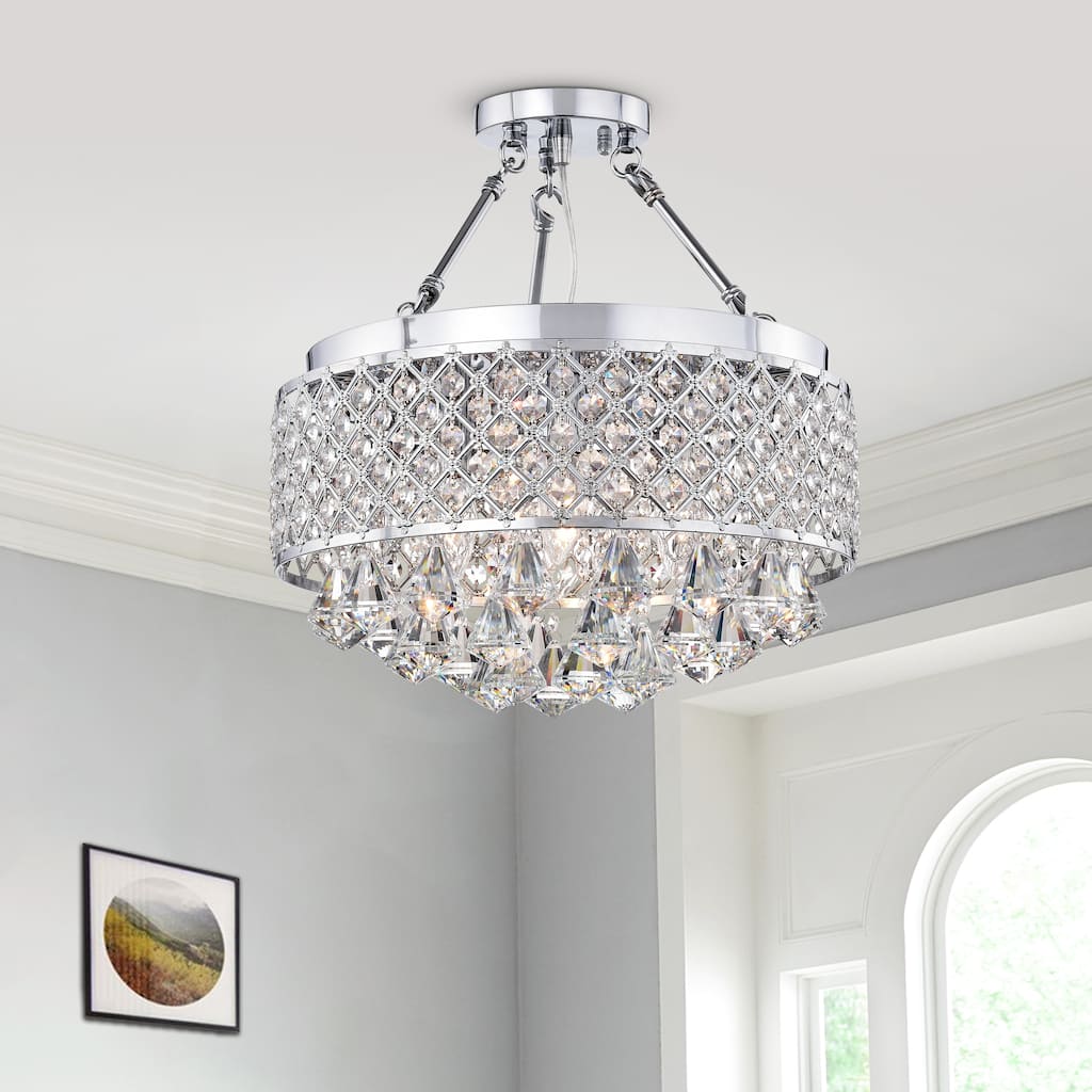 Caelus Chrome Metal and Crystal 4-light Semi Flush Mount Chandelier