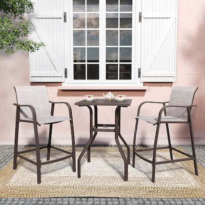 Aluminum Patio Bar Set All-weather 2 PCS Bar Stools and Bar Table with Umbrella Hole - See the details